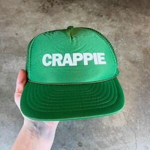 Vintage Nissin Cap Green Crappie Trucker Hat Mesh Snapback Rope Fishing Cap